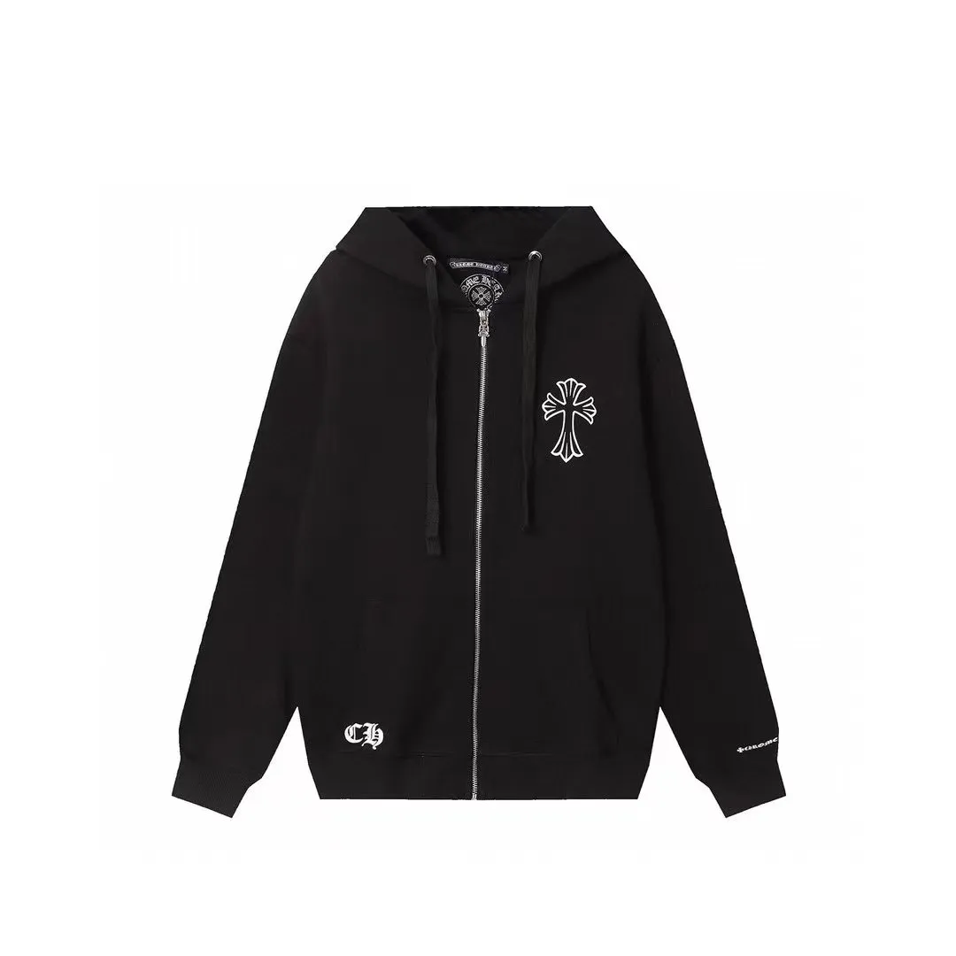 Q14—P230 -Chrome Hearts/Chrome Hearts printed zipper sweatshirt cardigan jacket -420 grams of high-density, high-quality wool, soft, delicate and skin-friendly, soft and silky to the touch, warm and skin-friendly -The hardware zipper accessories are all customized and full of details -Colour: black white -Size: S M L XL